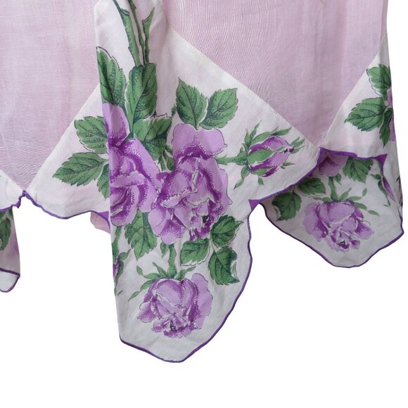 Vintage Handmade Sheer Pink Half Apron Floral Vintage Linen Hanky Trim & Pocket - Picture 5 of 11